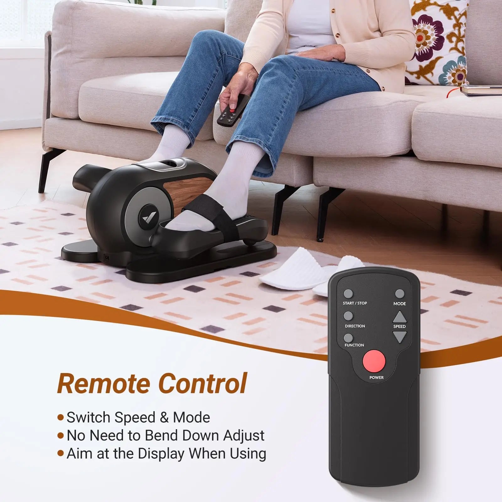 Under Desk Elliptical Machine with Remote Control – Mini Electric Leg Exerciser, Compact Seated Pedal Trainer for Home Office & Seniors |New Year Gift